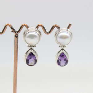 natural amethyst freshwater pearl sterling silver earrings