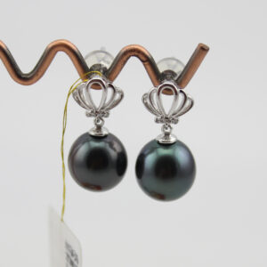 Home 14k gold tahitian black pearl earrings