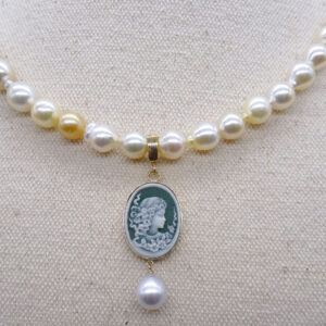 solid 14k gold south sea pearl cameo agate necklace