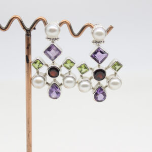 natural amethyst peridot garnet freshwater pearl sterling silver earrings