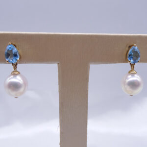 solid 14k gold topaz akoya pearl earrings 270376