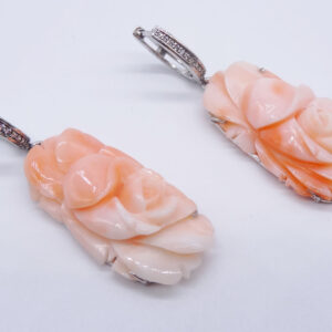 hand carved coral rose sterling silver earrings 270455