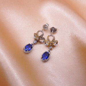 genuine sterling silver sapphire earrings with certificate 270509
