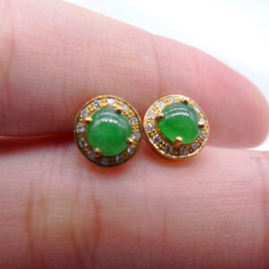 solid 18k gold natural jade diamonds earrings 270558