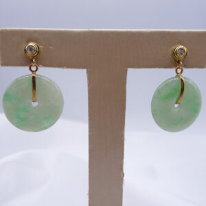 solid 18k gold earrings with natural jade and diamonds with certificate 270624