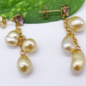 solid 18k gold south sea pearl amethys
