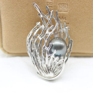 real tahitian black pearl with sterling silver pendant/brooch 370073/321142
