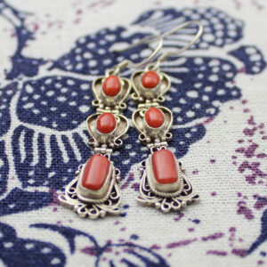 Home antique style coral sterling silver earrings 251060