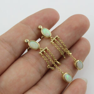 solid 14kt yellow gold natural opal diamonds earrings 251067