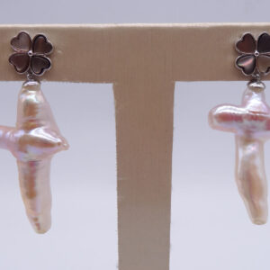 925 sterling silver cross pearl & tahitian mother of pearl earrings 280002